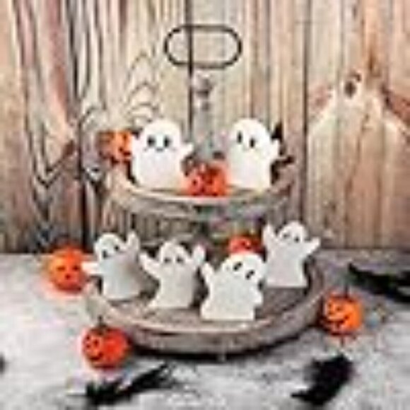 4-Piece Wooden Ghost Signs | White Halloween Tiered Tray Decor - NEW! - - Picture 3 of 3